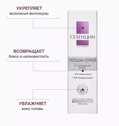 Действие лосьона от выпадения волос Селенцин Hair Therapy